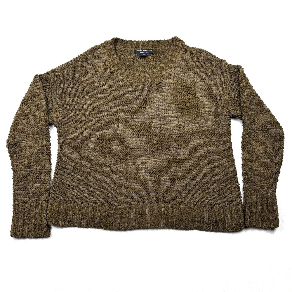 Social Standard Sanctuary Sweater Womens Large Olive Green Boucle Knit Pullover